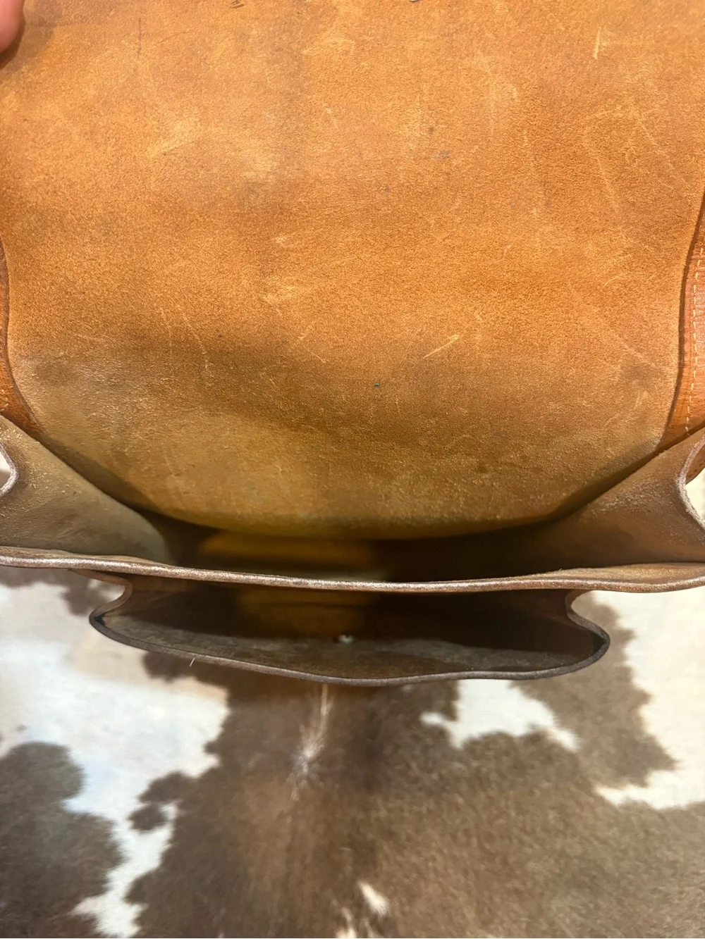 Vintage Brown Leather Crossbody Bag with Brass Accents